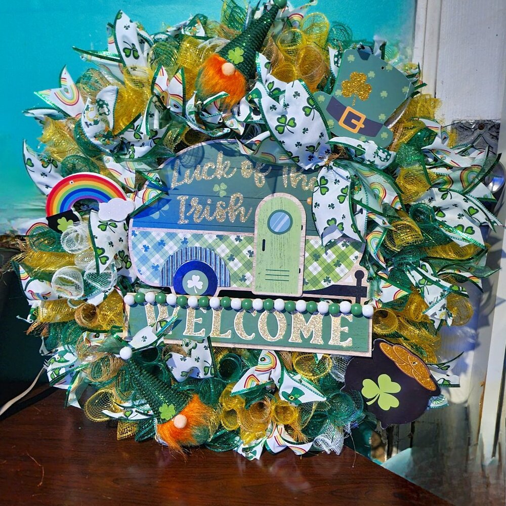 Handcrafted Saint Patrick's Day Wreath, Green, Gold 18 in